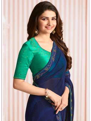 navy blue plain saree with blouse - 17299942 - Standard Image - 2