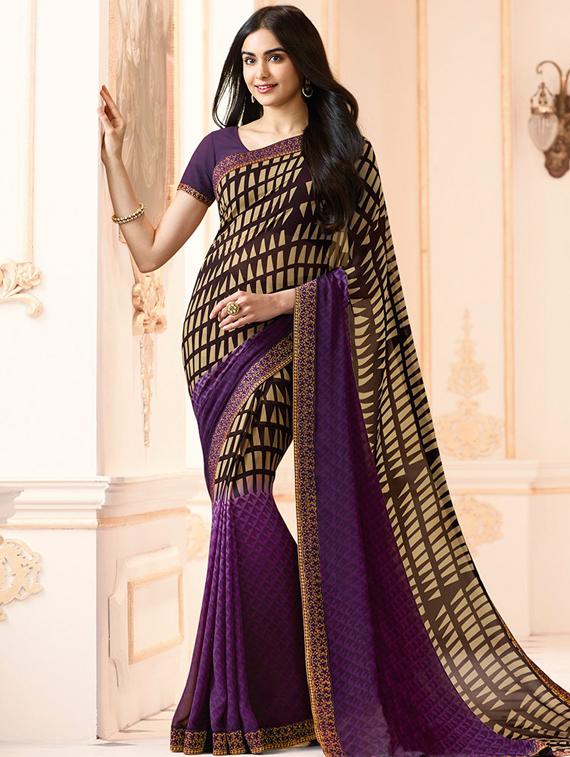 geometrical printed saree with blouse - 17299948 - Zoom Image - 1