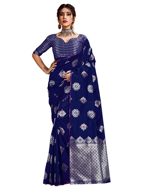 navy blue woven saree with blouse - 17299995 - Standard Image - 1