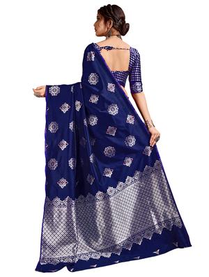 navy blue woven saree with blouse - 17299995 - Standard Image - 2