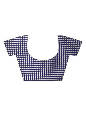 navy blue woven saree with blouse - 17299995 - Standard Image - 4