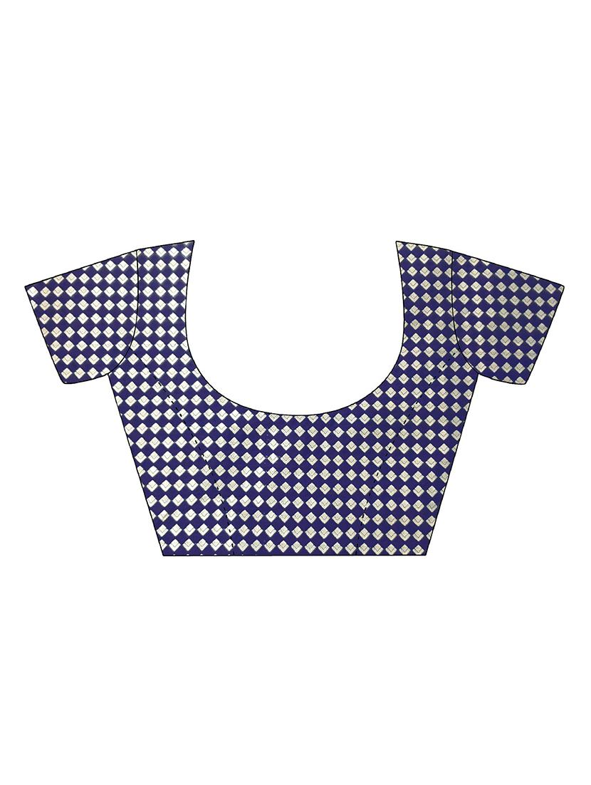 navy blue woven saree with blouse - 17299995 - Zoom Image - 4