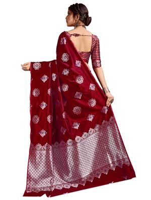maroon woven saree with blouse - 17299997 - Standard Image - 2
