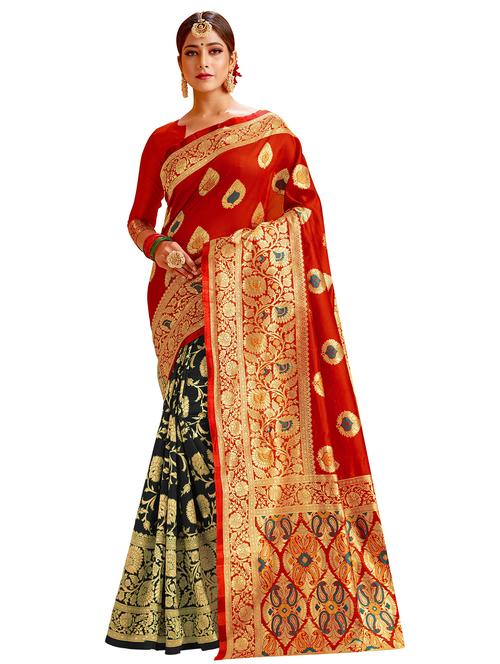 self design half & half saree with blouse - 17300002 - Standard Image - 1