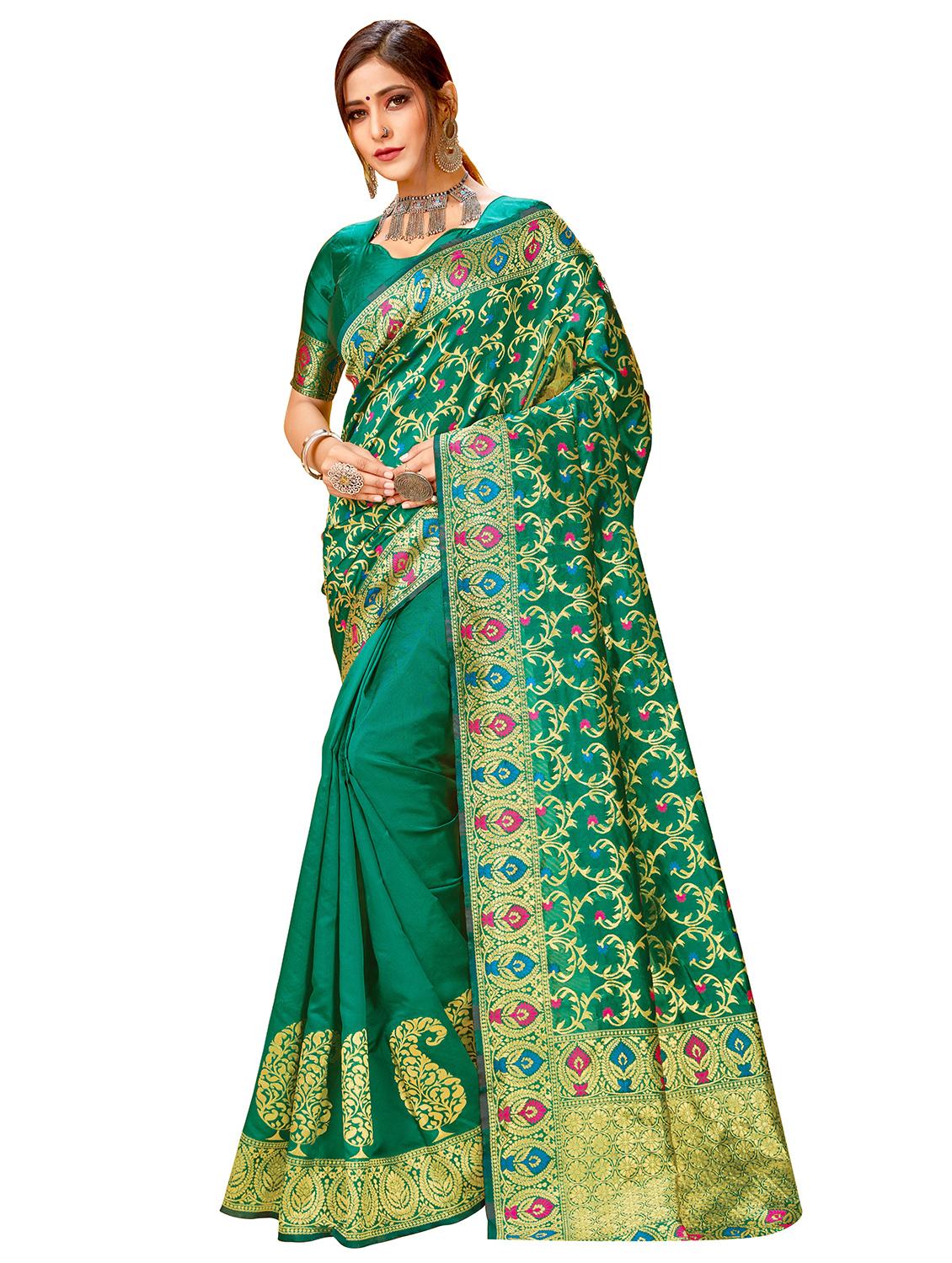 self design banarasi saree with blouse - 17300010 - Zoom Image - 1