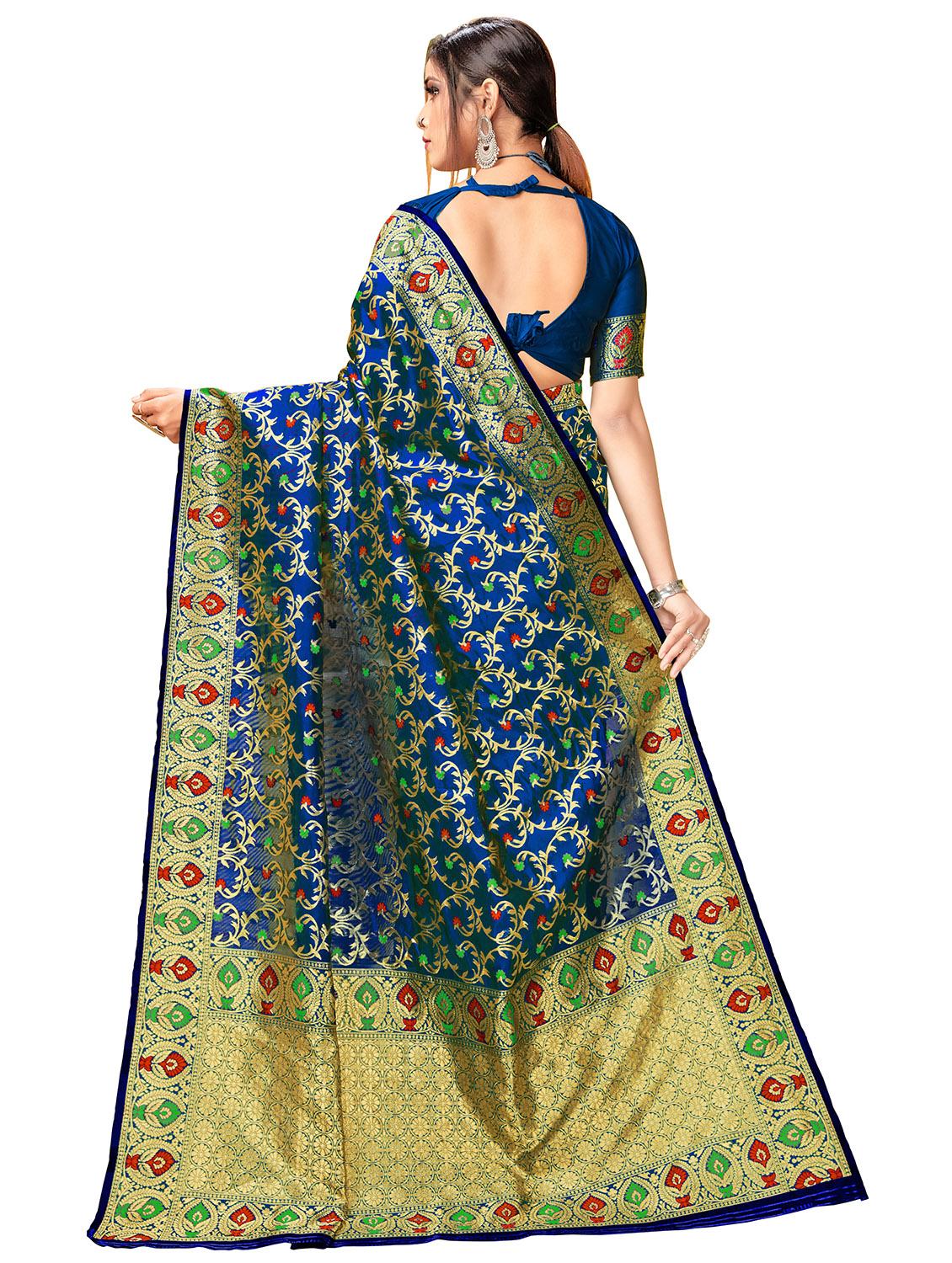 self design banarasi saree with blouse - 17300011 - Zoom Image - 2