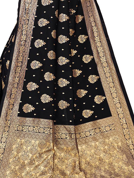 self design banarasi saree with blouse - 17300014 - Zoom Image - 4