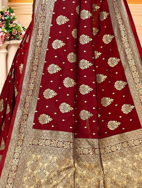 maroon banarasi saree with blouse - 17300016 - Zoom Image - 4