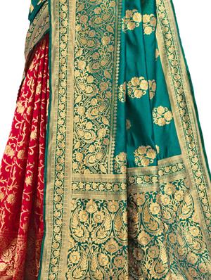 ethnic motif half & half saree with blouse - 17300025 - Standard Image - 2