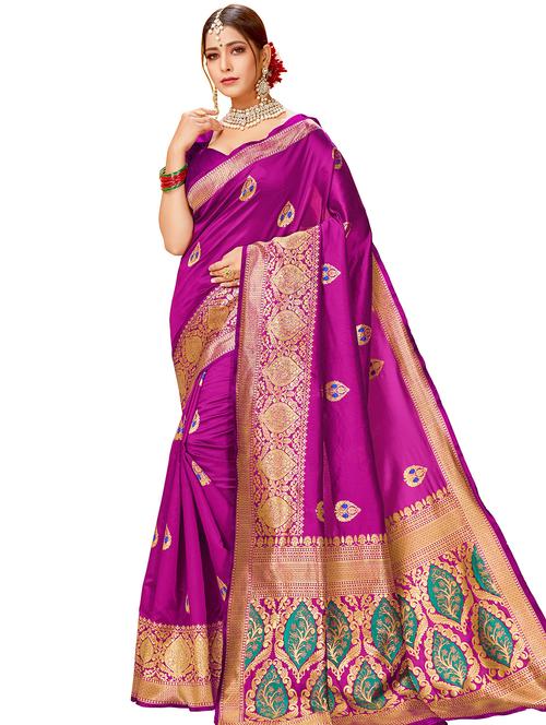 hot pink banarasi saree with blouse - 17300030 - Standard Image - 1
