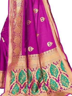 hot pink banarasi saree with blouse - 17300030 - Standard Image - 2