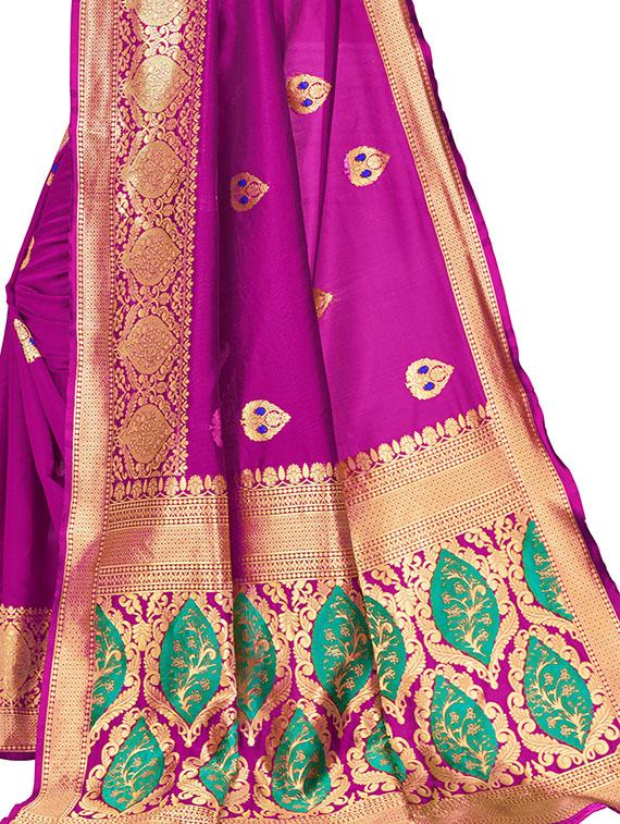 hot pink banarasi saree with blouse - 17300030 - Zoom Image - 2