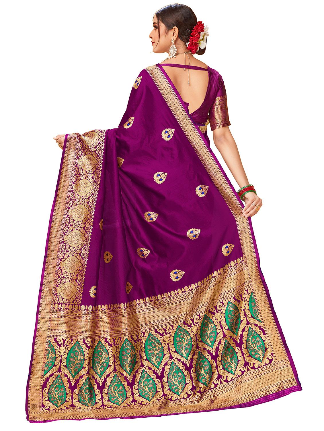 ethnic motif banarasi saree with blouse - 17300032 - Zoom Image - 2