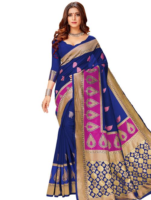 bordered banarasi saree with blouse - 17300039 - Standard Image - 1
