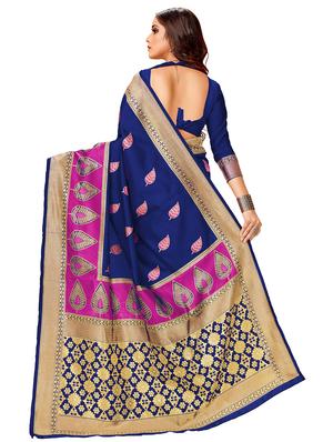 bordered banarasi saree with blouse - 17300039 - Standard Image - 2