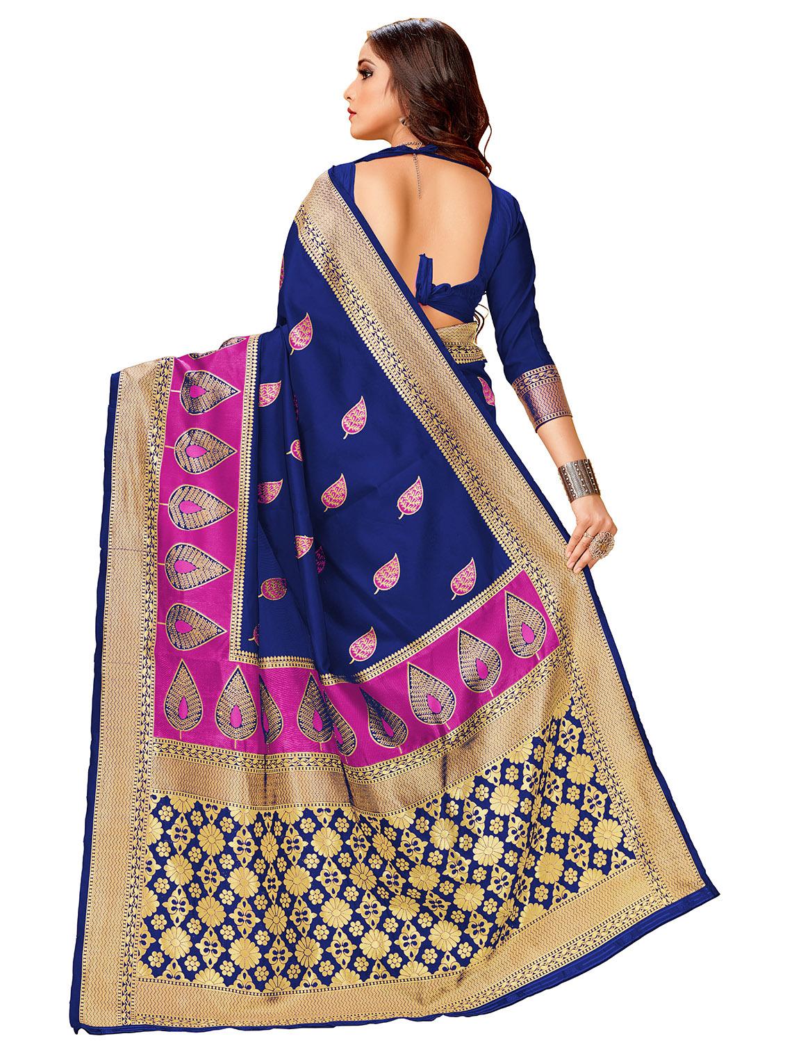 bordered banarasi saree with blouse - 17300039 - Zoom Image - 2