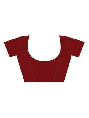 maroon cotton blend woven saree with blouse - 17300040 - Standard Image - 4