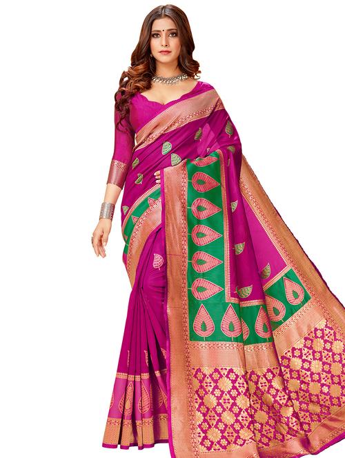 magenta woven saree with blouse - 17300041 - Standard Image - 1