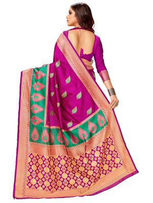 magenta woven saree with blouse - 17300041 - Standard Image - 2