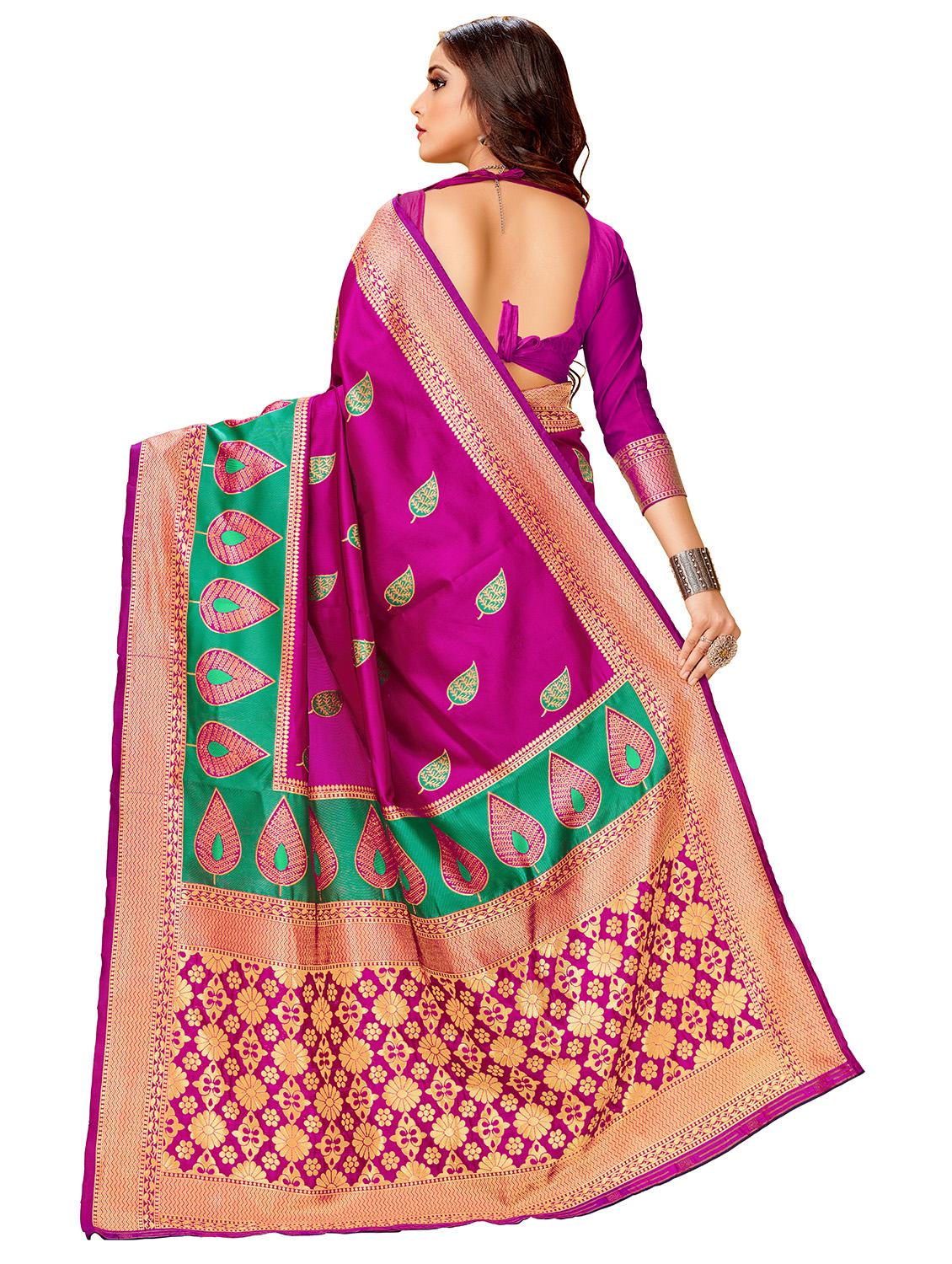 magenta woven saree with blouse - 17300041 - Zoom Image - 2