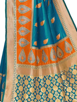 teal woven saree with blouse - 17300042 - Standard Image - 4