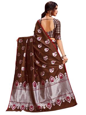 paisley woven saree with blouse - 17300045 - Standard Image - 2