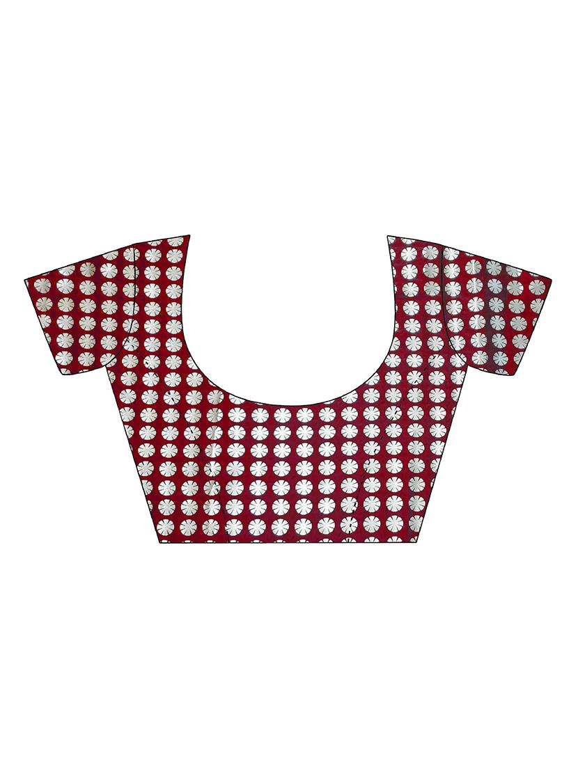 maroon woven saree with blouse - 17300046 - Zoom Image - 4