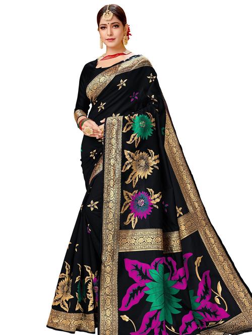 floral woven saree with blouse - 17300048 - Standard Image - 1