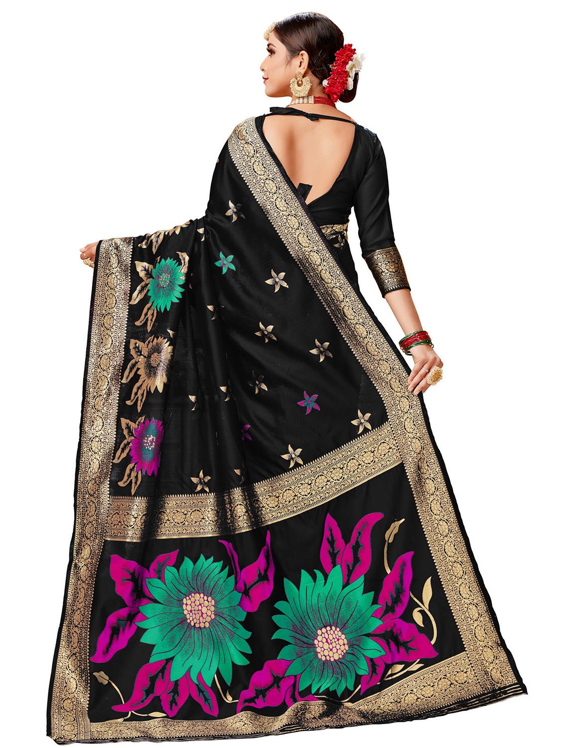 floral woven saree with blouse - 17300048 - Zoom Image - 2