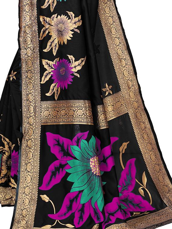 floral woven saree with blouse - 17300048 - Zoom Image - 4