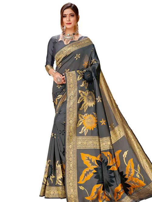 floral woven saree with blouse - 17300050 - Standard Image - 1