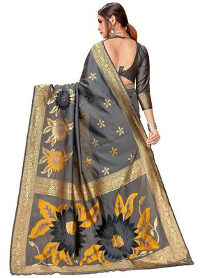 floral woven saree with blouse - 17300050 - Standard Image - 2