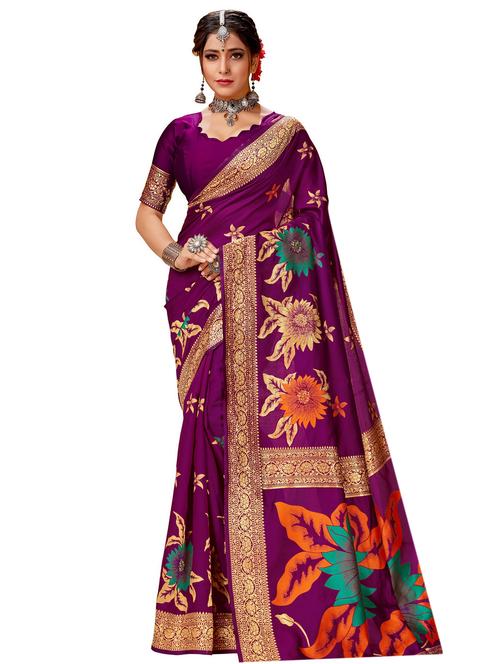 floral woven saree with blouse - 17300052 - Standard Image - 1