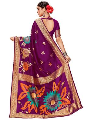 floral woven saree with blouse - 17300052 - Standard Image - 2