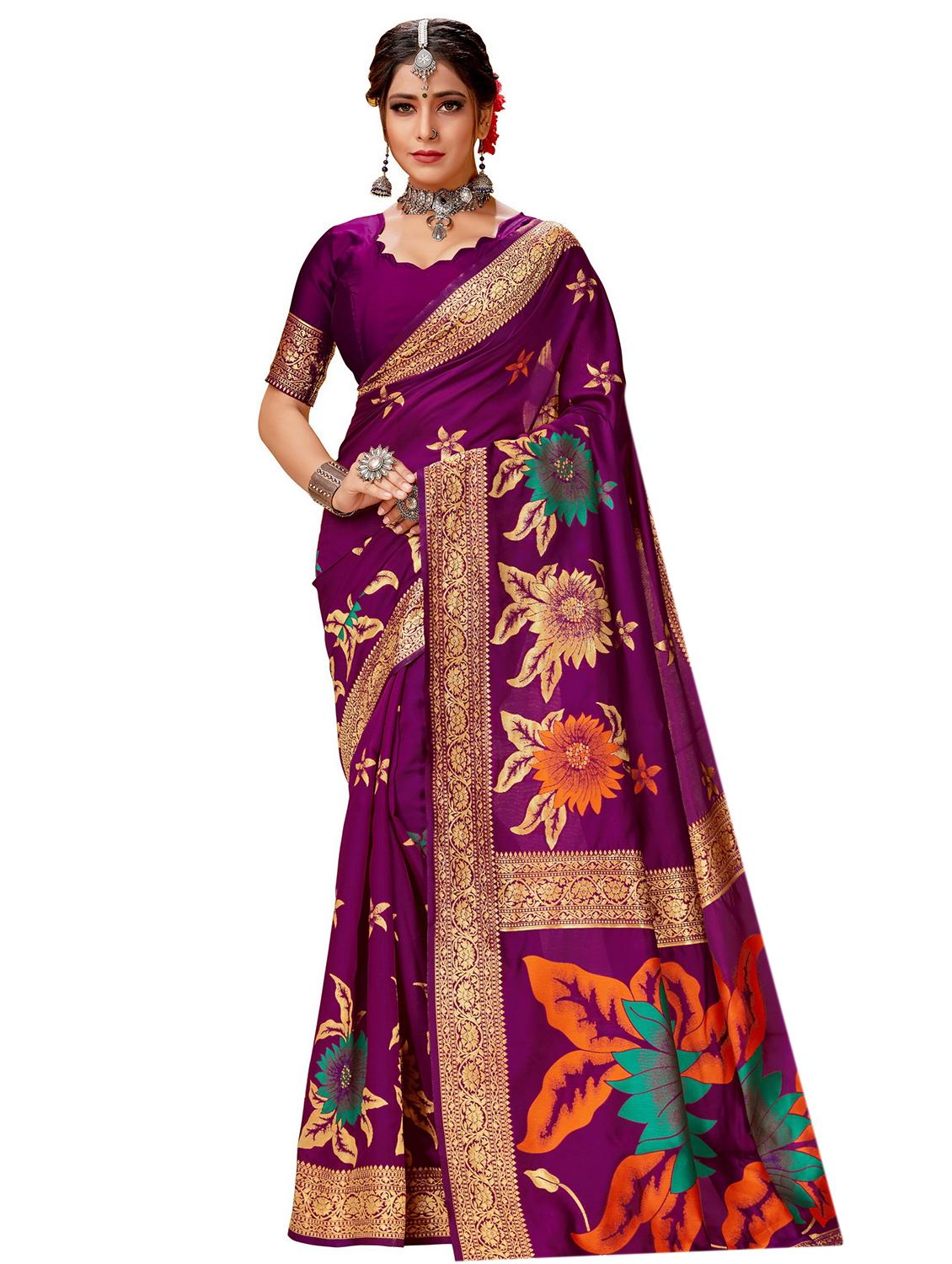 floral woven saree with blouse - 17300052 - Zoom Image - 1