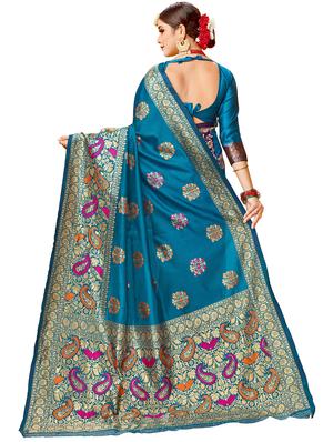 self design woven saree with blouse - 17300060 - Standard Image - 2