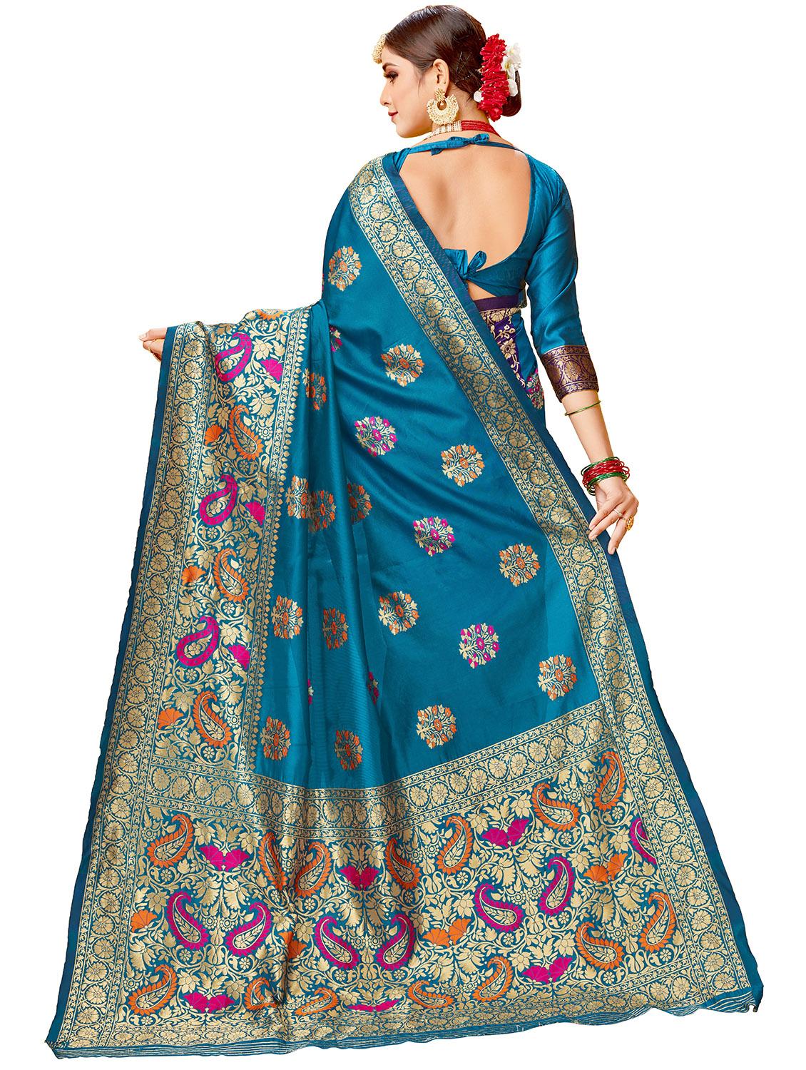 self design woven saree with blouse - 17300060 - Zoom Image - 2