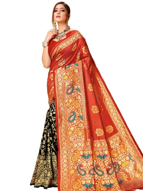 self design half & half saree with blouse - 17300061 - Standard Image - 1