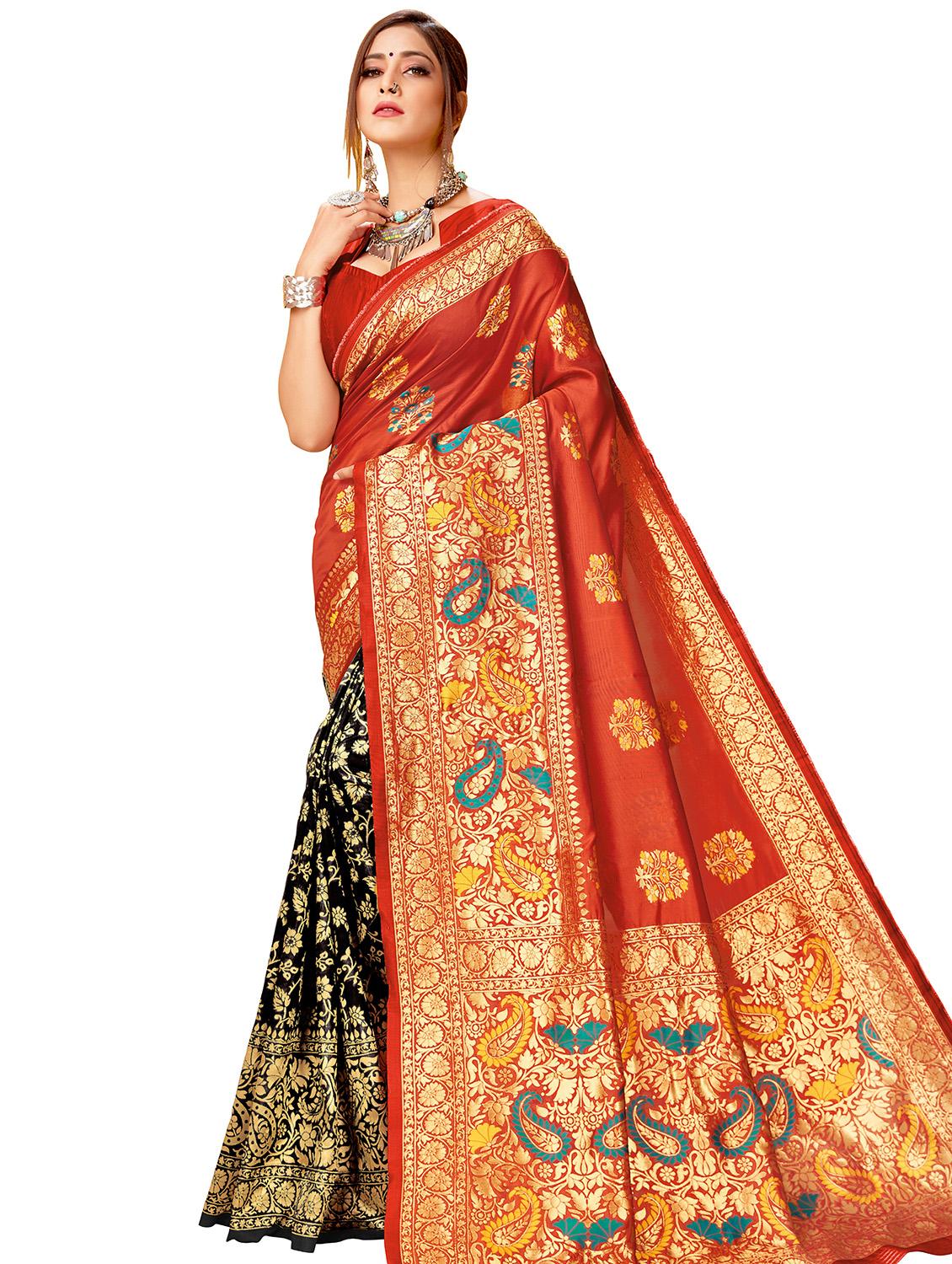 self design half & half saree with blouse - 17300061 - Zoom Image - 1