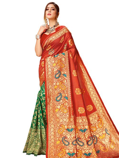 self design half & half saree with blouse - 17300062 - Standard Image - 1