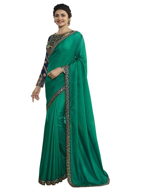 bottle green plain saree with blouse - 17300068 - Standard Image - 1