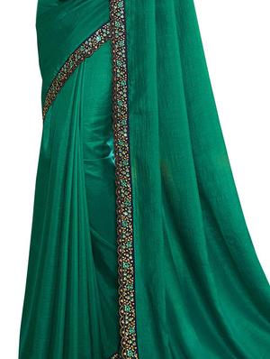 bottle green plain saree with blouse - 17300068 - Standard Image - 2