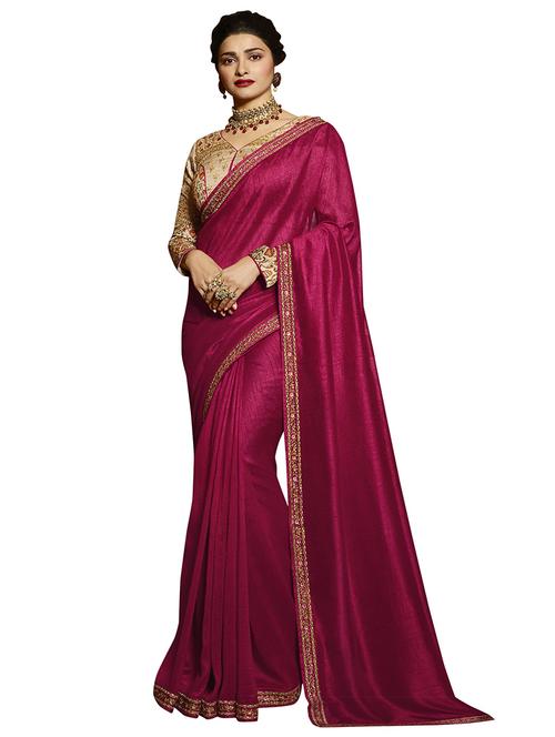magenta plain saree with blouse - 17300073 - Standard Image - 1
