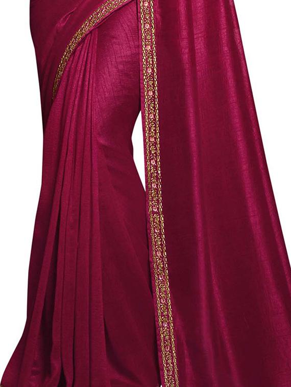 magenta plain saree with blouse - 17300073 - Zoom Image - 2