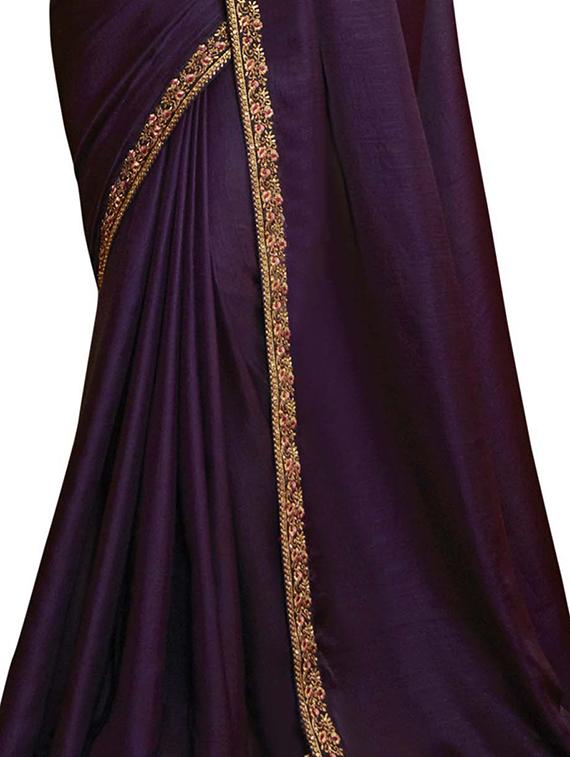 solid plain saree with blouse - 17300074 - Zoom Image - 2