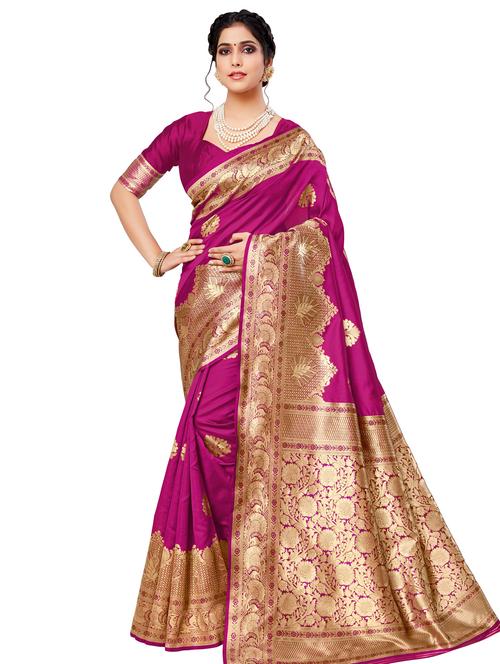 magenta banarasi saree with blouse - 17300080 - Standard Image - 1