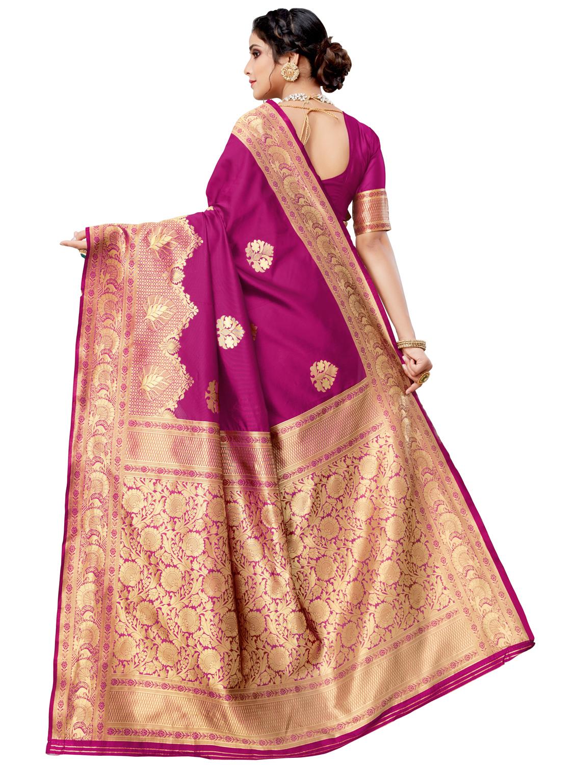 magenta banarasi saree with blouse - 17300080 - Zoom Image - 2