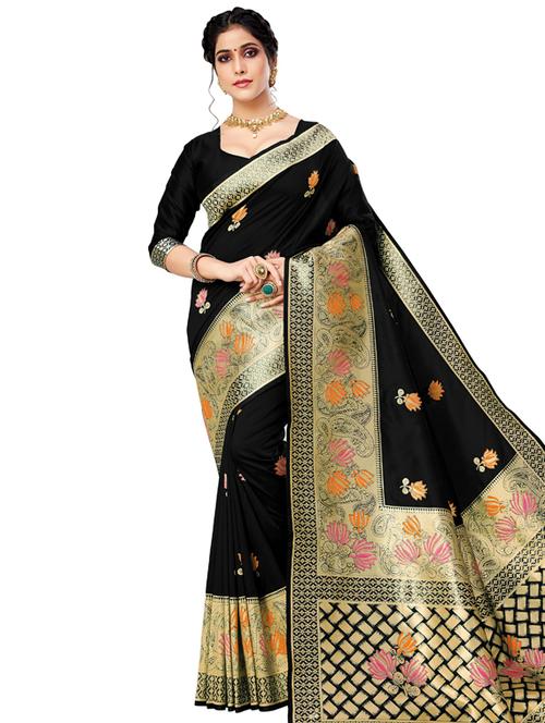 floral banarasi saree with blouse - 17300082 - Standard Image - 1