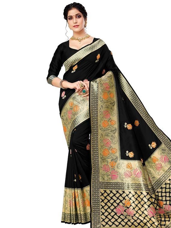 floral banarasi saree with blouse - 17300082 - Zoom Image - 1