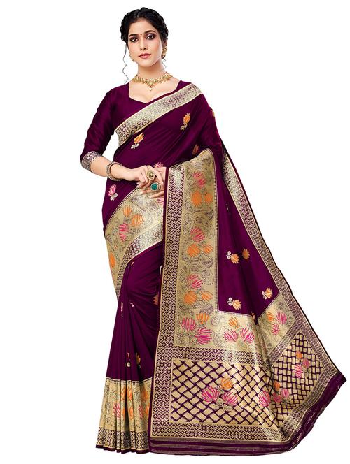floral motifs banarasi saree with blouse - 17300085 - Standard Image - 1